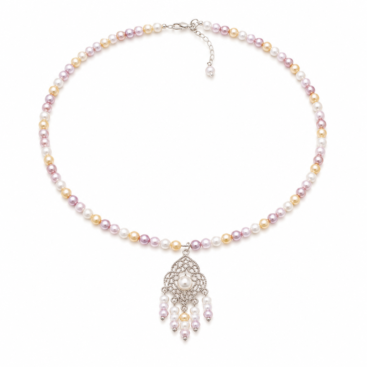 Pastel Pearl Choker with Filigree Pendant