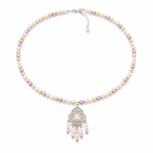 Pastel Pearl Choker with Filigree Pendant