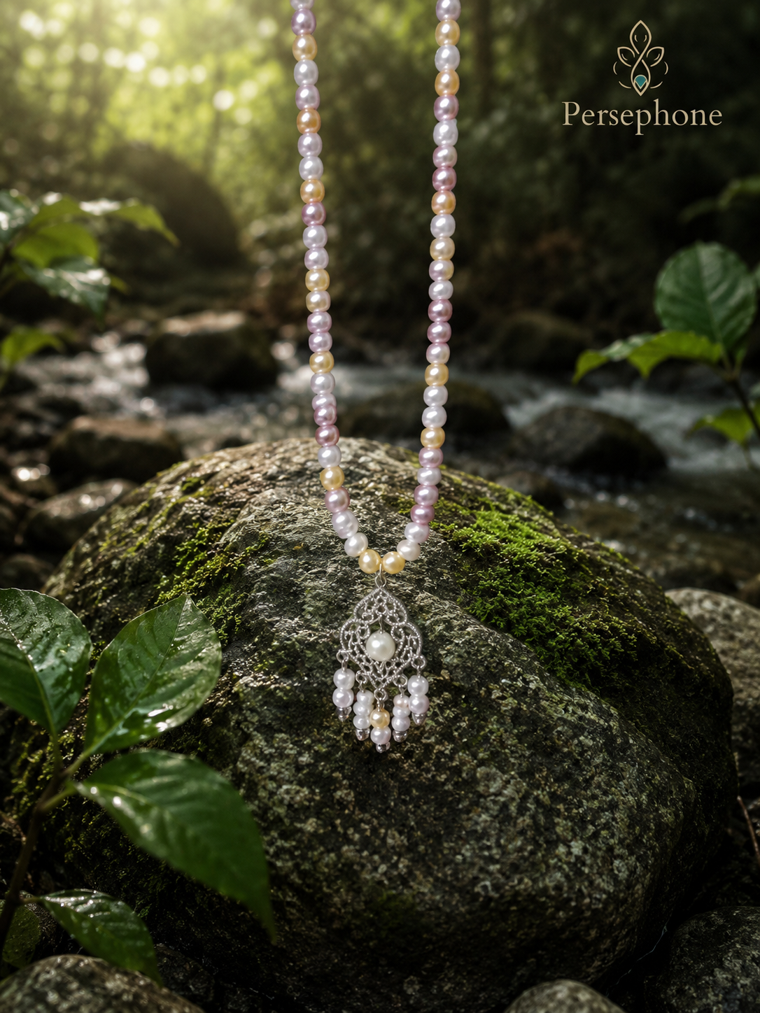 Pastel Pearl Choker with Filigree Pendant